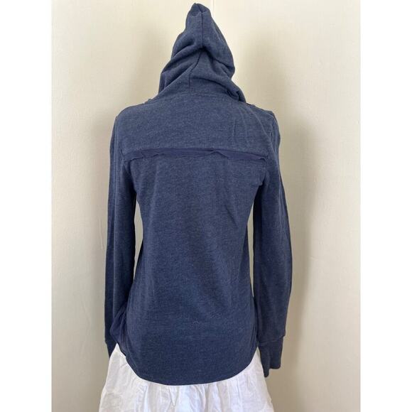 E by Eloise Embroidered Ruffle Peplum Pullover Hoodie Jacket XS Blue Hooded - Picture 5 of 9